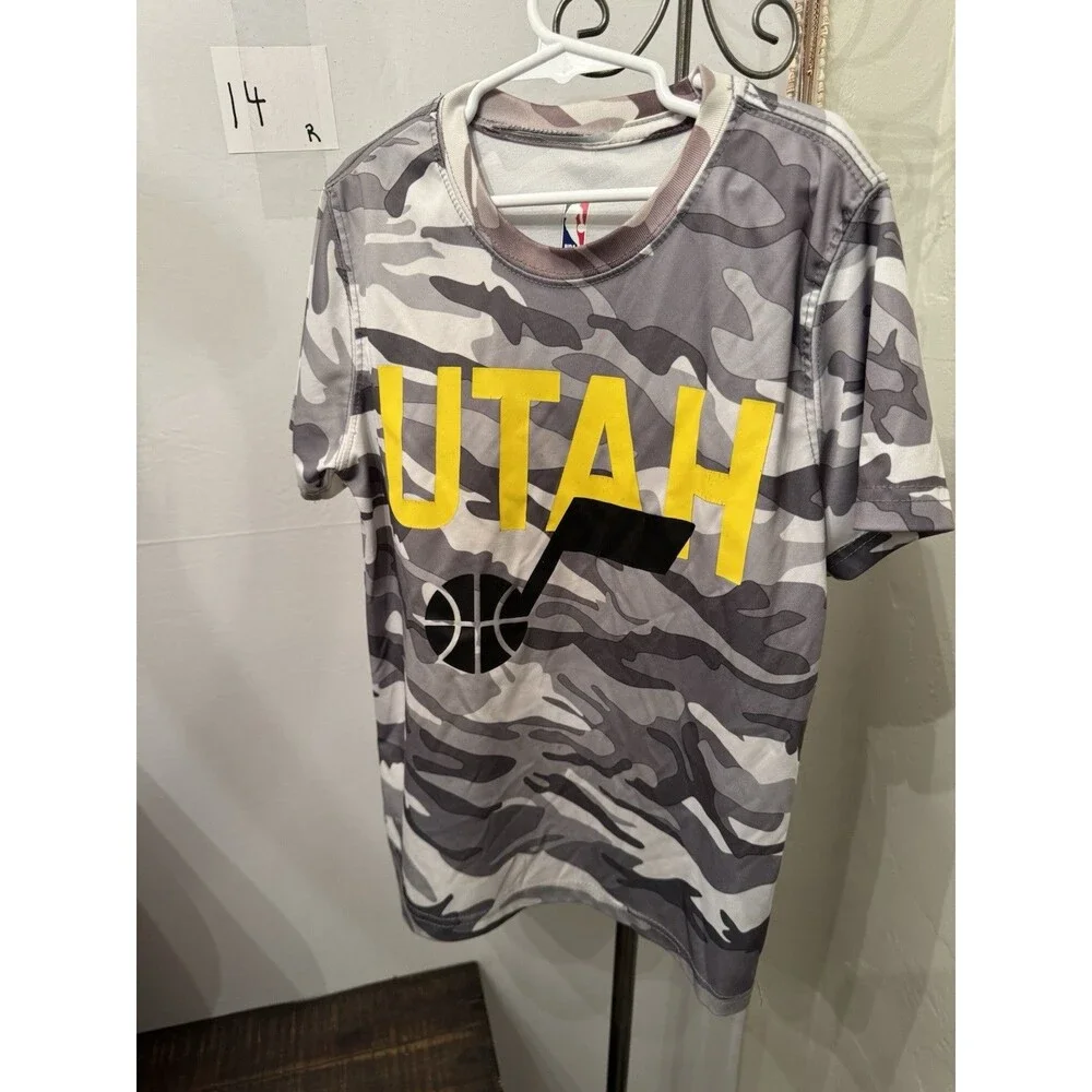 Utah Jazz NBA Youth Small Gray Camo Performance T Shirt Basketball Graphic Tee